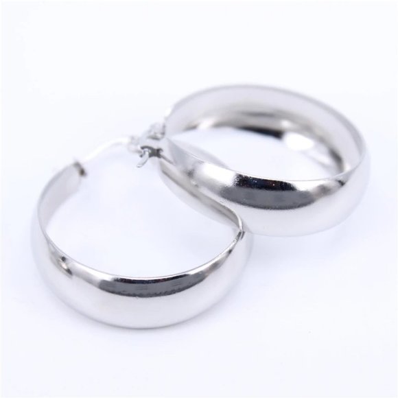 New 18K White Gold 2'' Round Chunky Hoop Earrings - Picture 3 of 4
